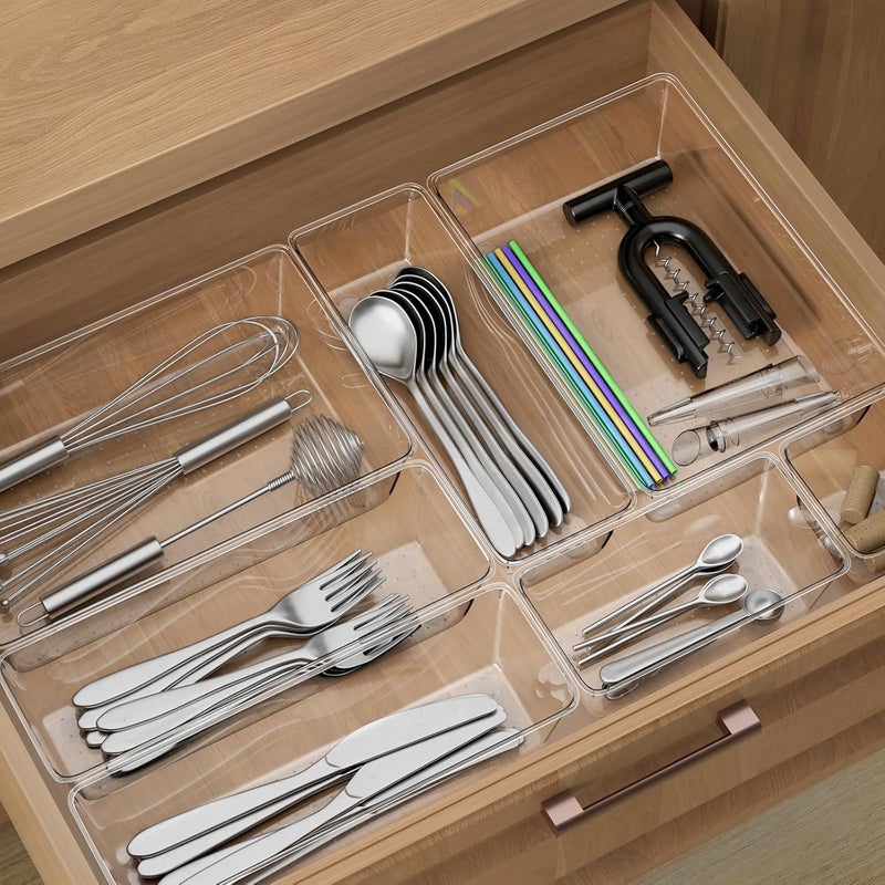 Freshmage 12 Piece Clear Drawer Organizer Set, 3 Sizes Bathroom Vanity Organizer Trays and Storage Bins for Makeup, Cosmetics, Jewelry, and Gadgets. Perfect for Office, Kitchen, Bedroom, Bathroom Use. - Image 5